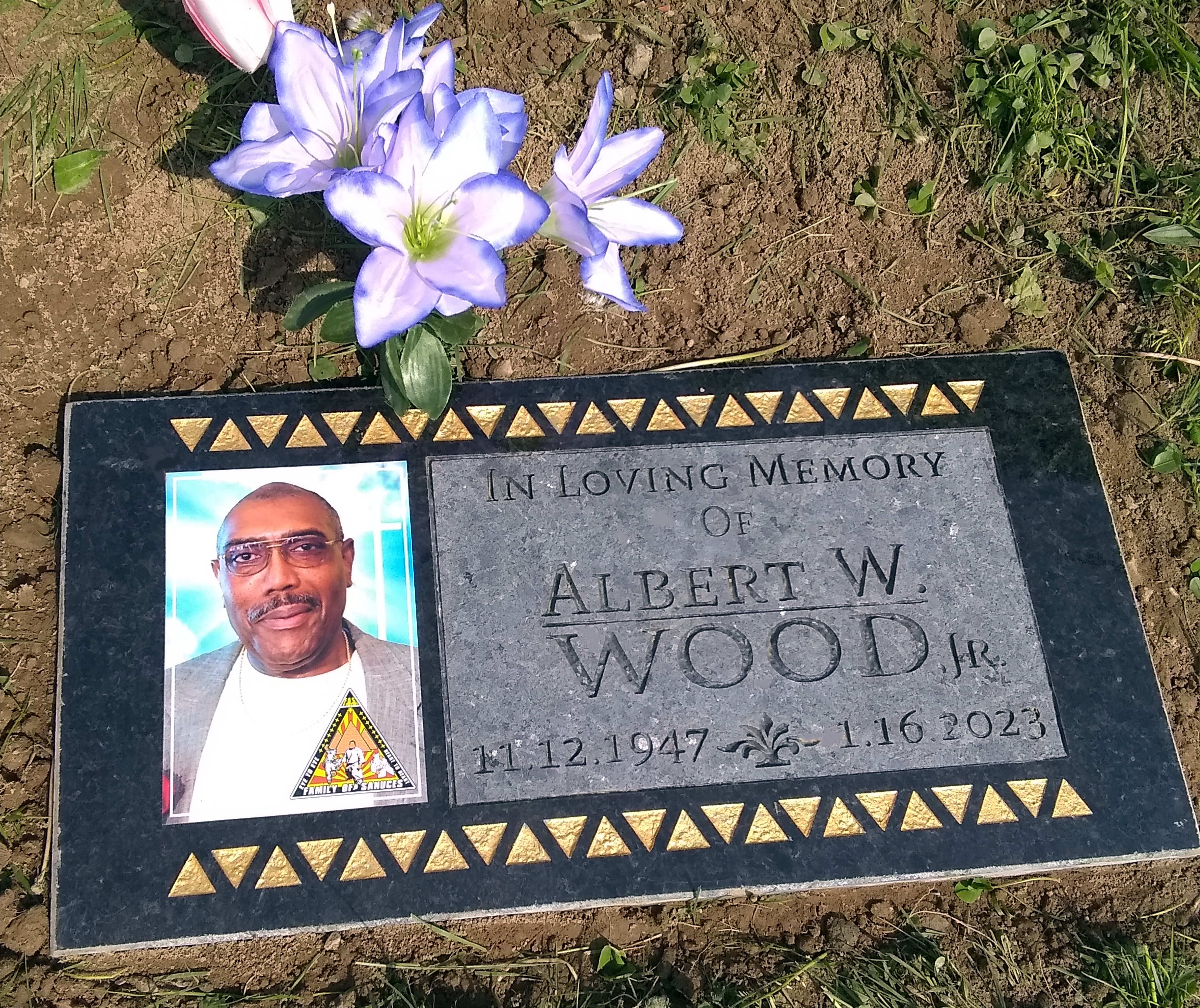 gray granite flat grave headstone WOOD